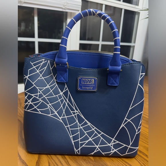 Loungefly Marvel Blue and White Spider Web crossbody/hand Bag (bag 11) - Picture 3 of 7